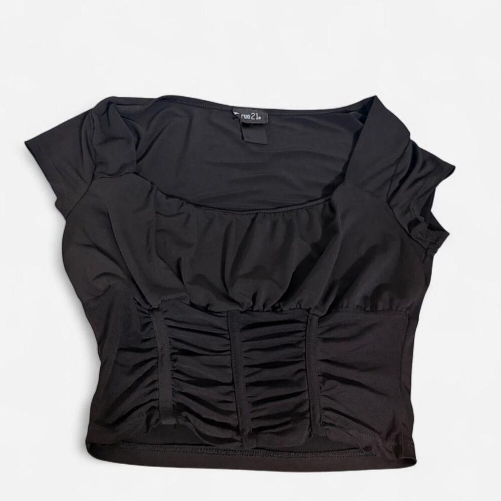 GRUNGE Rue 21 black corset mesh panel crop top, size S